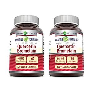Amazing Formulas Quercetin 800mg with Bromelain 165mg, 120 Veggie Capsules Supplement (Pack of 2) - Non-GMO - Gluten Free - Supports Overall Health & Well Being Finishline Sale Online