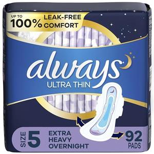 Always Ultra Thin Feminine Pads for Women, Size 5, Extra Heavy, Overnight Absorbency with Wings, 46 Count x 2 (92 Count Total) Sast For Sale