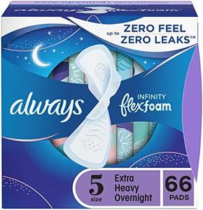 Always Infinity Feminine Pads for Women, Size 5 Extra Heavy Overnight, with wings, unscented, 22 Count x 3 Packs (66ct Total) Online