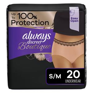 Always Discreet Boutique Adult Incontinence & Postpartum Underwear For Women, High-Rise, Size Small/Medium, Rosy, Maximum Absorbency, Disposable, 20 Count How Much