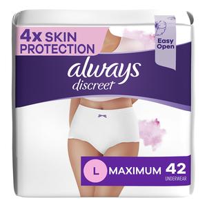 Always Discreet Adult for Sensitive Skin Underwear L Maximum Plus Absorbency Four Times Skin Protection Soft Dermatologically Tested Fragrance-Free, 42 Count Discount Shop