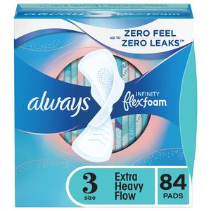 Always Infinity Feminine Pads for Women, Size 3, Extra Heavy Flow, with wings, Unscented, 28 CT, Packaging may vary Buy Cheap Brand New Unisex