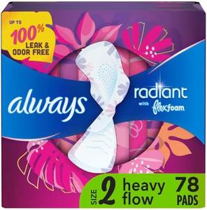 Always Radiant Feminine Pads For Women, Size 2 Heavy Flow Absorbency, Multipack, With Flexfoam, With Wings, Light Clean Scent, 26 Count x 3 Packs (78 Count total) Free Shipping Cheap Online