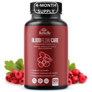 HerbaMe Blood Circulation Supplement, 120 Capsules, Supports Leg Vein, Heart, Vessels and Cardiovascular Health with Niacin, L-Arginine, Ginger, Cayenne Pepper, Hawthorn, Diosmin, Blood Flow Pills Outlet Finishline