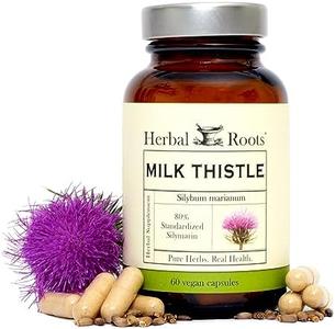 Herbal Roots Milk Thistle Capsules | Extra Strength 80% Silymarin Herbal Supplement | Made with Pure Organic Milk Thistle | Vegan and GMO Free Free Shipping Deals