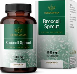 HERBAMAMA Broccoli Sprouts Capsules - Brain Support Sulforaphane Supplement - Broccoli Sprout Extract for Immunity & Cell Growth - Broccoli Supplement - Vegan Non-GMO 1000mg, 100 Caps Fast Delivery Online