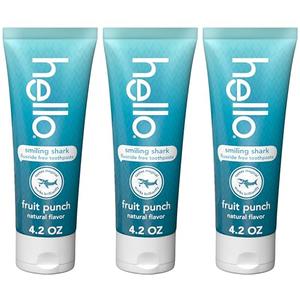 hello Smiling Shark Fluoride Free Kids Toothpaste, Natural Fruit Punch, 4.2 Oz Tube (Pack of 3) Cheap Professional