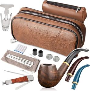 Leather Tobacco Pipe Bag Portable Multifunction Pu Leather Tobacco Pipe Case Tool Wood Tobacco pipe bag kit View Cheap Pice