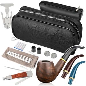 Leather Tobacco Pipe Bag Portable Multifunction Pu Leather Tobacco Pipe Case Tool Wood Tobacco pipe bag kit Cheap Sale Excellent