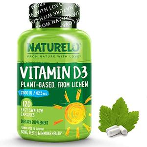 NATURELO Vitamin D - 2500 IU - Plant Based from Lichen - Natural D3 Supplement for Immune System, Bone Support, Joint Health - Vegan - Non-GMO - Gluten Free - 120 Capsules 2025 Unisex Online
