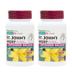 Natures Plus Herbal Actives St. Johns Wort Extended Release - 60 Tablets, Pack of 2 - Supports a Healthy Mood & Positive Outlook - Vegetarian, Gluten Free - 120 Total Servings Low Pice Fee Shipping