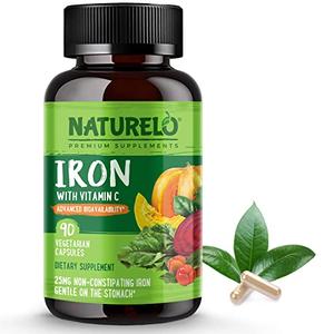 NATURELO Vegan Iron Supplement with Vitamin C and Organic Whole Foods - Gentle Pills for Women & Men w/Iron Deficiency Including Pregnancy, Anemia Diets 90 Mini Capsules Outlet Lowest Pice