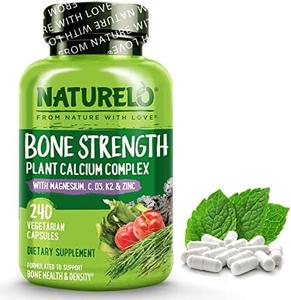 NATURELO Calcium Supplement - with Vitamin C, Vitamin D3, K2, and Calcium Magnesium Zinc for Bone Strength with Calcium 600mg - Plant-Based, 240 Vegetarian Capsules, Non-GMO, Soy & Gluten-Free Free Shipping 2025 New