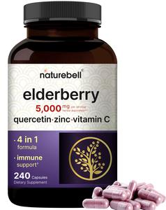 NatureBell Sambucus Elderberry Capsules, 5000mg Per Serving with Quercetin 500mg, Vitamin C and Zinc, 240 Count | European Black Elderberry Fruit Extract 4 in 1 Immune Support Supplements Cheap Sale Countdown Package