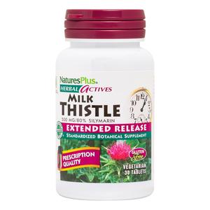 Natures Plus Herbal Actives Milk Thistle, Extended Release - 500mg, 80% Silymarin, 30 Vegetarian Tablets - Gluten-Free - 30 Servings Clearance With Credit Card