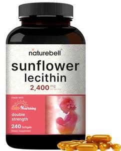 NatureBell Sunflower Lecithin 2,400mg, 4 Months Supply, 240 Softgels | Infused with Non-GMO Sunflower Seed Oil Rich in Phosphatidyl Choline No Soy, No Gluten Official For Sale