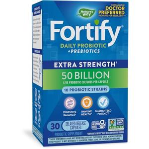 Nature's Way Fortify Daily Probiotic Prebiotic for Men and Women, 50 Billion Live Cultures, Extra Strength Digestive and Immune Health Support* Supplement, 30 Capsules Buy Cheap For Nice