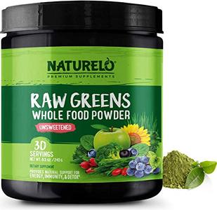 NATURELO Raw Greens Superfood Powder - Unsweetened - Boost Energy, Detox, Enhance Health - Organic Spirulina - Wheat Grass - Whole Food Nutrition from Fruits and Vegetables - 30 Servings With Paypal Online