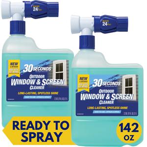 30 SECONDS Outdoor Window & Screen Concentrated Cleaner for Glass, Patio Doors, Fiberglass, Furniture - No Screen Removal Required, Spray & Rinse - Hose End Spray Attachment (2 PACK) Low Cost Cheap Online