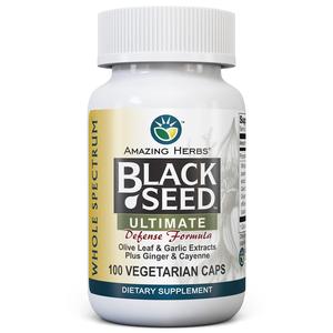 Amazing Herbs Whole Spectrum Black Seed Ultimate, Vegetarian Capsules - Olive Leaf & Garlic Extracts Plus Ginger & Cayenne, Gluten Free, Non GMO, Vegan - 100 Count For Sale Finishline