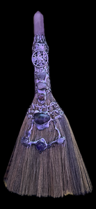 Gemstone Wicca Broom 13in, Rose Quartz with Silver Raven Cheap Cheap Online