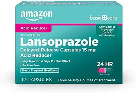 Amazon Basic Care Lansoprazole Delayed Release Capsules, 15 mg, Proton Pump Inhibitor, 24 Hour Heartburn Medicine, 42 Count Pick A Best For Sale