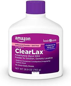 Amazon Basic Care ClearLax Polyethylene Glycol 3350 Powder for Solution, Osmotic Laxative, Relieves Occasional Constipation, Unflavored, 1.68 pound (Pack of 1) Cheapest Pice For Sale