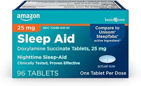 Amazon Basic Care Nighttime Sleep Aid Tablets for Adults, Doxylamine Succinate 25 mg, 96 Count Sale Cheap Pices