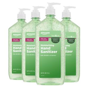 Amazon Basic Care - Aloe Vera Hand Sanitizer 62%, 34 fl oz (Pack of 4) Cheap Sale View