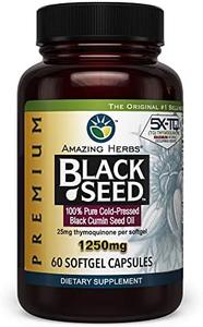 Amazing Herbs Premium Black Seed Oil Capsules - High Potency, Cold Pressed Nigella Sativa Aids in Digestive Health, Immune Support & Brain Function - 60 Count, 1250mg Free Shipping Reliable