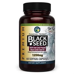 Amazing Herbs Premium Black Seed Oil Capsules - 1250mg per Capsule, High Potency, Cold Pressed Nigella Sativa Aids in Digestive Health, Immune Support & Brain Function - 60 Count, 1250mg Cheap Finishline