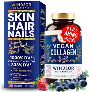 Windsor Botanicals Vegan Collagen Builder Tablets - For Youthful Skin, Hair, Nails and Joints - 30 Tablets Cheap Sale Fashionable