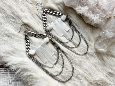 Selenite Shield earrings With Credit Card Online