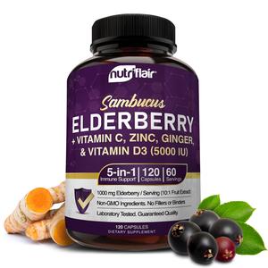 NutriFlair Sambucus Elderberry Supplement Antioxidant Formula with Vitamin C, D3, Zinc & Ginger 120 Veggie Capsules Cheap Sale Reliable