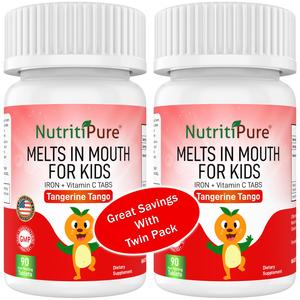 NutritiPure Kids Chewable Iron Supplement (Ferronyl/Carbonyl Iron 9 mg with Vitamin C 30 mg) Tablet in Tangerine Tango Orange Flavor 90 Count (2 Bottles) Hot Sale