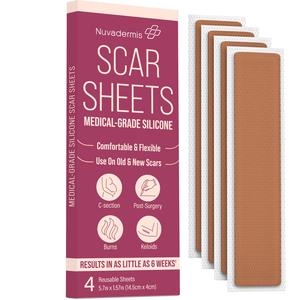 NUVADERMIS Silicone Scar Sheets Extra Long Medical-Grade Scar Sheets for C-Section, Tummy Tuck, Keloid, and Surgical Scars Reusable and Effective Pack of 4 Medium Tone Buy Cheap Factory Outlet