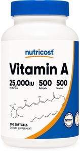 Nutricost Vitamin A 25000 IU, 500 Softgels, Non-GMO, Gluten Free Cheap Sale Supply