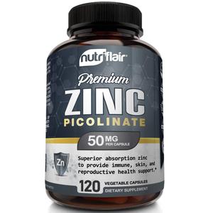 NutriFlair Zinc Picolinate 50mg, 120 Capsules - Maximum Absorption Zinc Supplement Pills - Immune System Booster, Immunity Defense, Powerful Non-GMO Antioxidant - Compare to gluconate, Citrate, Oxide Outlet Cheap Authentic