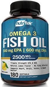 NutriFlair Omega-3 Fish Oil Supplement - Triple Strength 2500mg - 900mg EPA 600mg DHA - No Fishy Burps - Easy to Swallow - Promotes Wellness - 90 Servings -180 Lemon Flavor SoftGels Free Shipping Factory Outlet