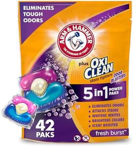 ARM & HAMMER Plus OxiClean with Odor Blasters Concentrated Laundry Detergent, 5-in-1 Laundry Stain Remover, Fresh Burst Detergent Power Paks, 42 Count Bag Cheap Visa Payment