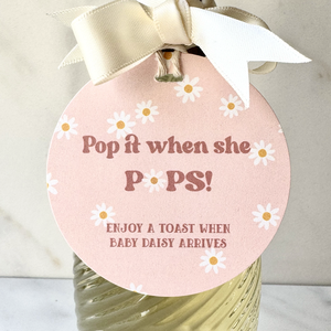 Retro Daisy Champagne Baby Shower Tags for Baby Girl Cheap Exclusive