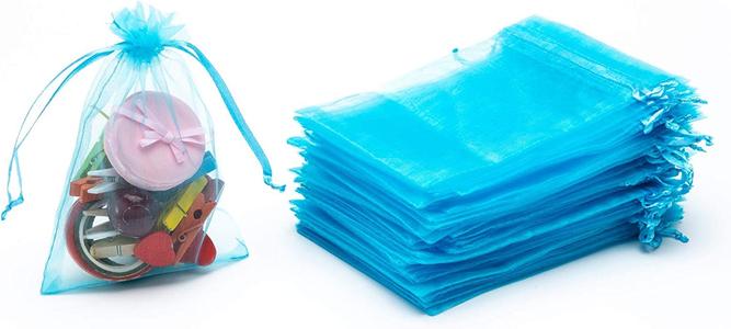 8x10 cms | 3x4 inch | Sky Blue Colour | Shagun Potli Bags Organza Potli Pouch Sheer Pouches Candy Chocolate Pouches Drawstring Pouches Discount Pices