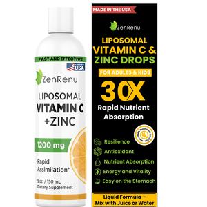 Liposomal Vitamin C & Zinc Liquid -1200mg Supplement Drink- Rapid Cellular Absorption - Immune Support & Antioxidant - View