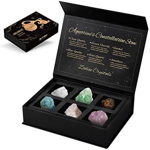 Aquarius Crystals Gift Set, Zodiac Signs Healing Crystals Birthstones with Horoscope Box Set Astrology Crystals Aquarius Healing Stones Gifts Sale Amazing Pice