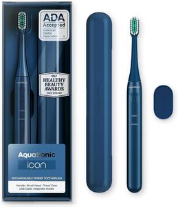Aquasonic Icon ADA-Accepted Rechargeable Toothbrush | Magnetic Holder & Slim Travel Case | 2 Brushing Modes & Smart Timers | Gentle Micro-Vibrations (Navy) Outlet The Cheapest