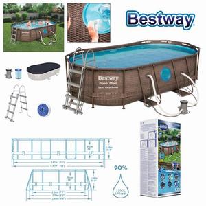 Bestway Piscina OVALADA BOMBA DE FILTRAAO 427 x 250 x H 100 cm Bomba Escada e Filtro Amazon Sale Online