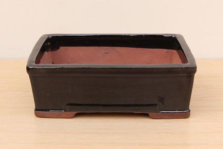 (C) Glazed Rectangular Bonsai Pot - 8" Black Popular