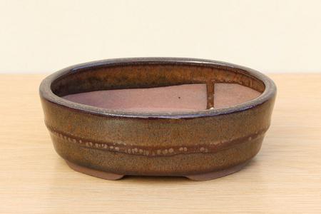 (B) Glazed Oval Bonsai Pot - 6" GreenBrown 100% Original Cheap Pice