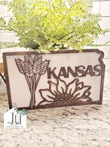State of Kansas Wood Cutout with Wheat and Sunflower Cheap Sale Footlocker Finishline