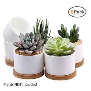 Succulent Pots, ZOUTOG White Mini 3.15 inch Ceramic Flower Planter Pot with Bamboo Tray Clearance Outlet